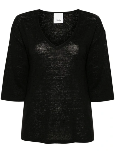 Allude V-neck Linen Jumper In Black