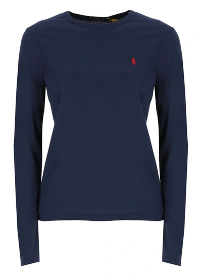 Polo Ralph Lauren Long Sleeve Crewneck Cotton T-shirt In Blue