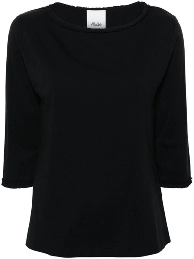 Allude Ruffle-trim Cotton T-shirt In Black