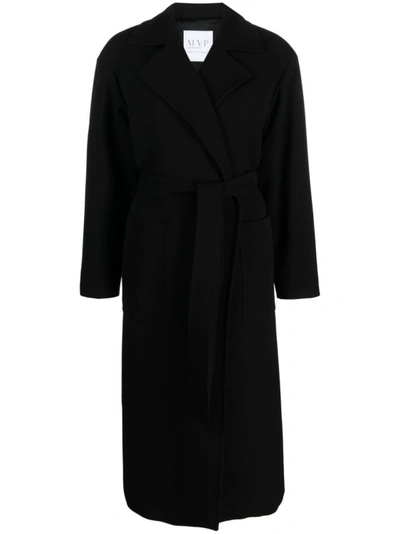 Mvp Wardrobe Long-sleeve Belted Midi Coat In Black