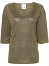 ALLUDE OLIVE GREEN LINEN/FLAX FINE KNIT TOP