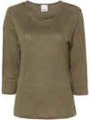 ALLUDE OLIVE GREEN LINEN/FLAX FINE TOP
