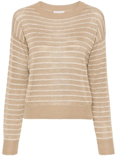 Brunello Cucinelli Sand Beige Cotton Knitted Sweater In Neutrals
