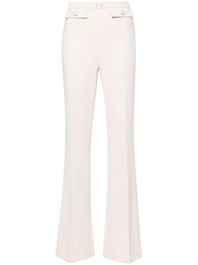 Elisabetta Franchi Beige Crepe Texture Logo-embossed Pants In White
