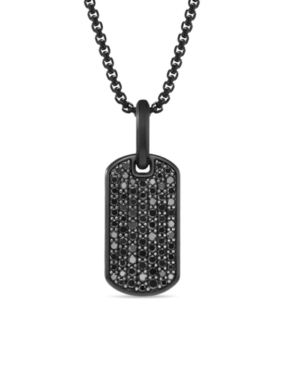 David Yurman Men's Chevron Tag In Black Titanium With Sterling Silver With Black Diamonds, 21mm
