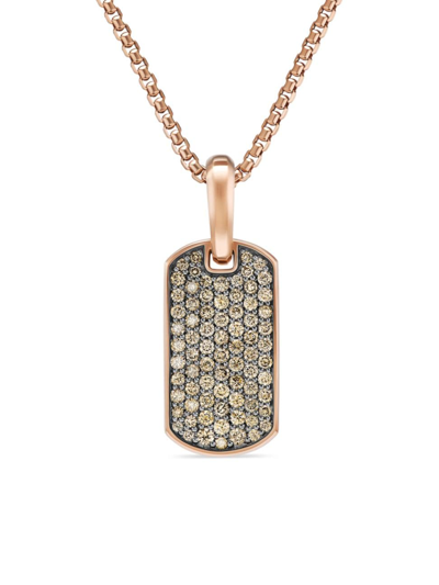 David Yurman Men's Chevron Tag In 18k Rose Gold In Cognac Diamond