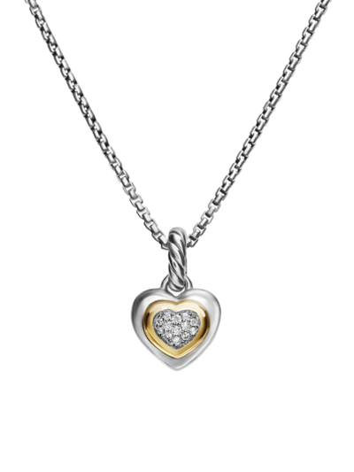 David Yurman Women's Petite Cable Heart Pendant Necklace In Sterling Silver With 14k Yellow Gold And Diamonds, 17