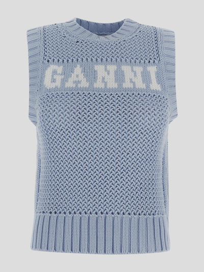 Ganni Sweaters In Powderblue