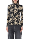 Marine Serre Bodycon High Neck Top With Elegant Floral Pattern In Black