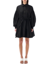 Msgm Flared Mini Shirtdress In Black