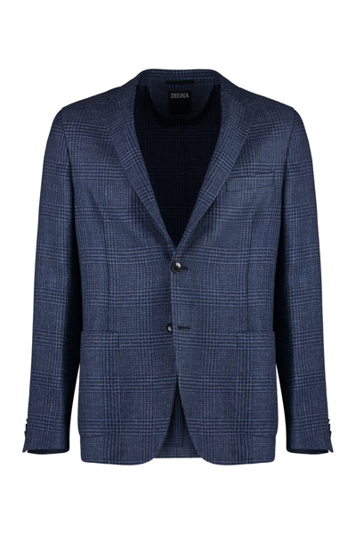 Zegna Single-breasted Two-button Blazer In Blue