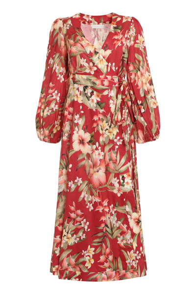 Zimmermann Lexi Floral Wrap Maxi Dress In Burgundy