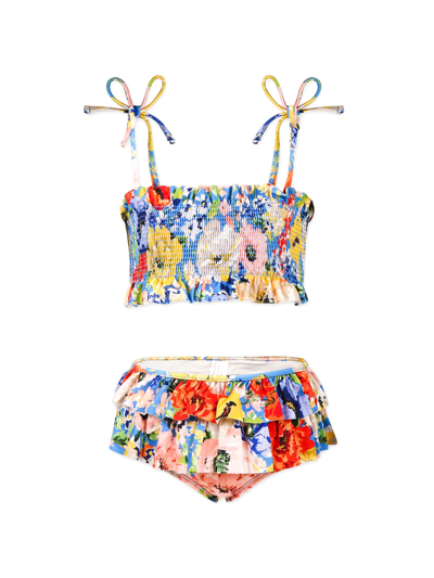 Zimmermann Kids' Light Blue Bikini For Girl With Floral Print In Multicolor