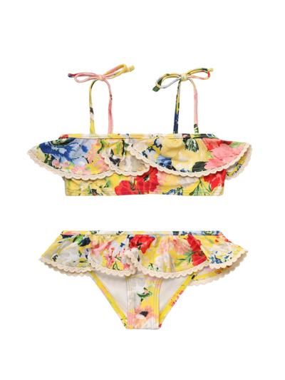 Zimmermann Kids' Bikini In Yellow Floral In Multicolour