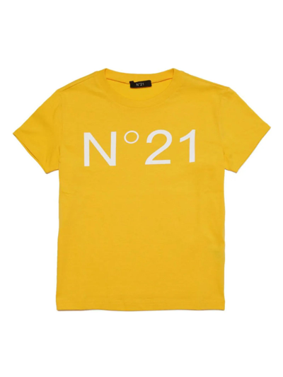 N°21 Kids' Yellow Cotton T-shirt