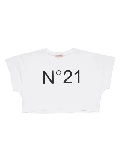 N°21 Kids' Logo-print Cropped T-shirt In White