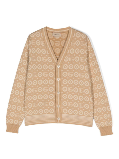 Gucci Kids' Double G Cotton Cardigan In Beige