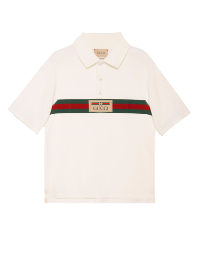 Gucci Kids' Web Stripe Cotton Polo Shirt In White