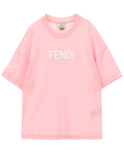 Fendi Kids' Logo T-shirt In Pink