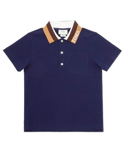 Fendi Kids' Dark Blue Cotton Piqué Junior Polo Shirt