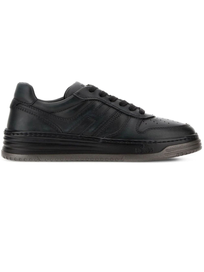 Hogan H630 Panelled Leather Sneakers In Black