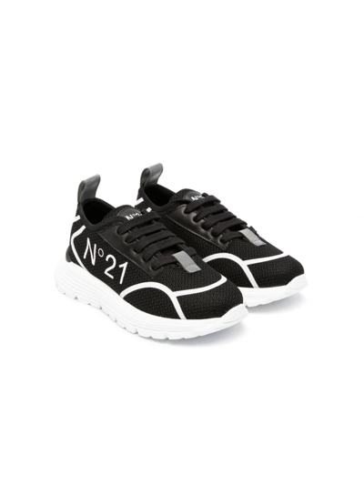 N°21 Kids' Logo-print Panelled Sneakers In Black