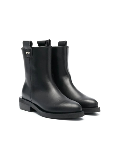N°21 Kids' Logo-plaque Leather Ankle Boots In Black