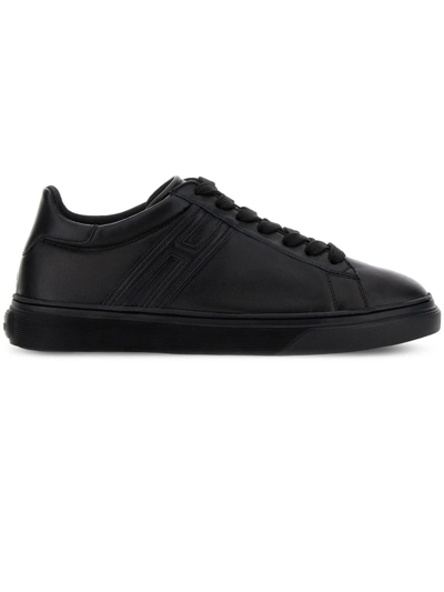Hogan Low-top Tonal Leather Sneakers In Black