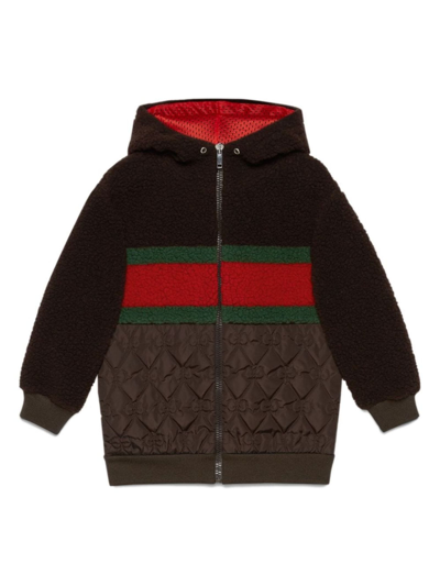 Gucci Kids' Interlocking G 人造皮毛一体连帽衫 In Brown