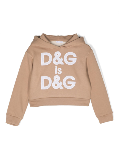 Dolce & Gabbana Kids' Girls Beige Cotton Slogan Hoodie