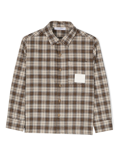 Paolo Pecora Kids' Checked Cotton Shirt In Brown