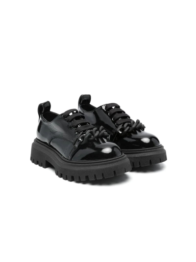 N°21 Kids' Chain-link-detail Patent Leather Loafers In Black