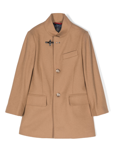 Fay Kids' Hook-detail Single-breasted Coat In Brown