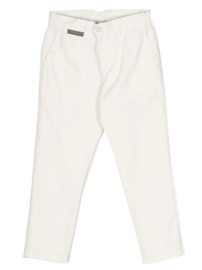Eleventy Kids' Tapered-leg Cotton Chino Trousers In White