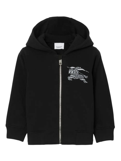 Burberry Kids'  Childrens Embroidered Ekd Cotton Zip Hoodie In Black