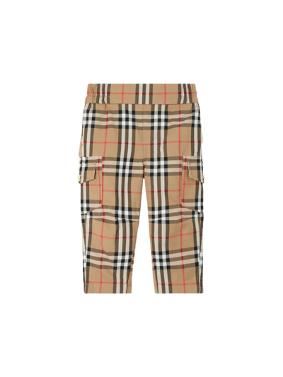 Burberry Kids'  Childrens Check Cotton Cargo Trousers In Archive Beige