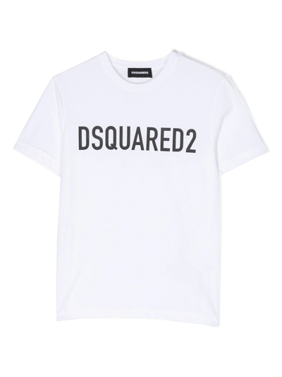 Dsquared2 Kids' Logo印花短袖t恤 In White