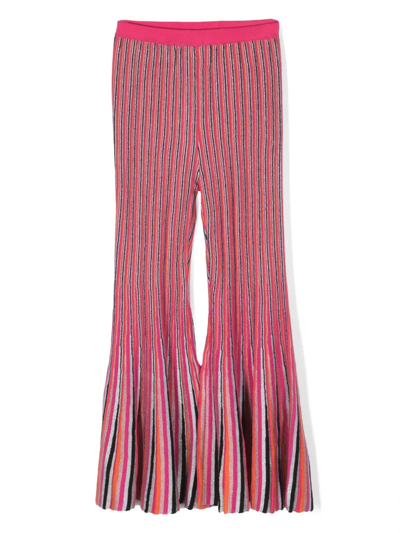 Missoni Kids' Striped Flared Trousers In Pink