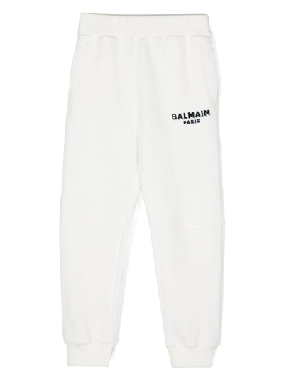 Balmain Kids' Logo-print Cotton Track Pants In White