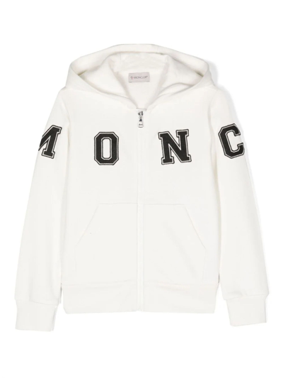 Moncler Kids' White Zip-up Hoodie With Embroidered Logo