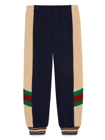 Gucci Kids' Web-detail Cotton Track Trousers In Beige