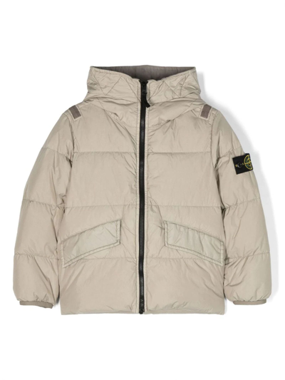 Stone Island Junior Kids' Beige Feather Down Jacket In Grey