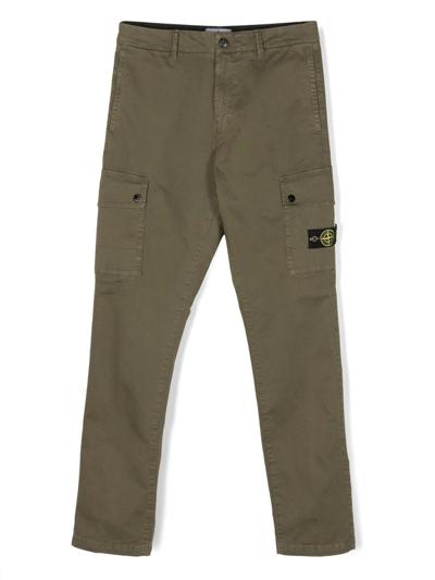 Stone Island Junior Kids' Compass-patch Straight-leg Cargo Trousers In Verde