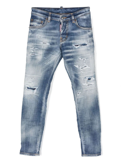 Dsquared2 Kids' Logo-patch Distressed Jeans In Blue