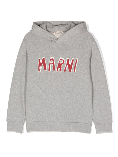 Marni Kids' Logo-patch Cotton Hoodie In Grey