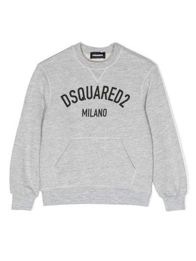 Dsquared2 Kids' Logo Printed Cotton Sweatshirt In Grey