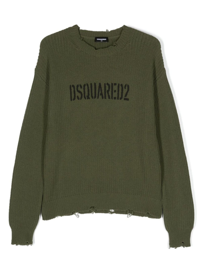 Dsquared2 Kids' Logo-print Knitted Top In Grün