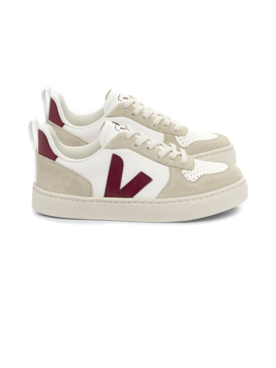 Veja Kids' White Chromefree Leather Sneakers In Extra White Marsala Almond