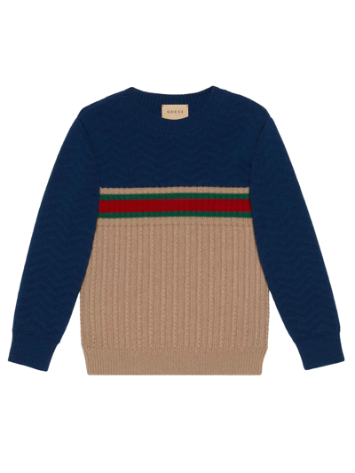 Gucci Wool Sweater With Web In Brown