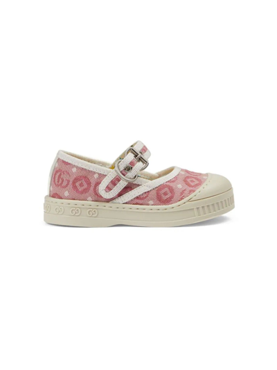 Gucci Kids' Double G Ballet Flat In Pink Multi/panna